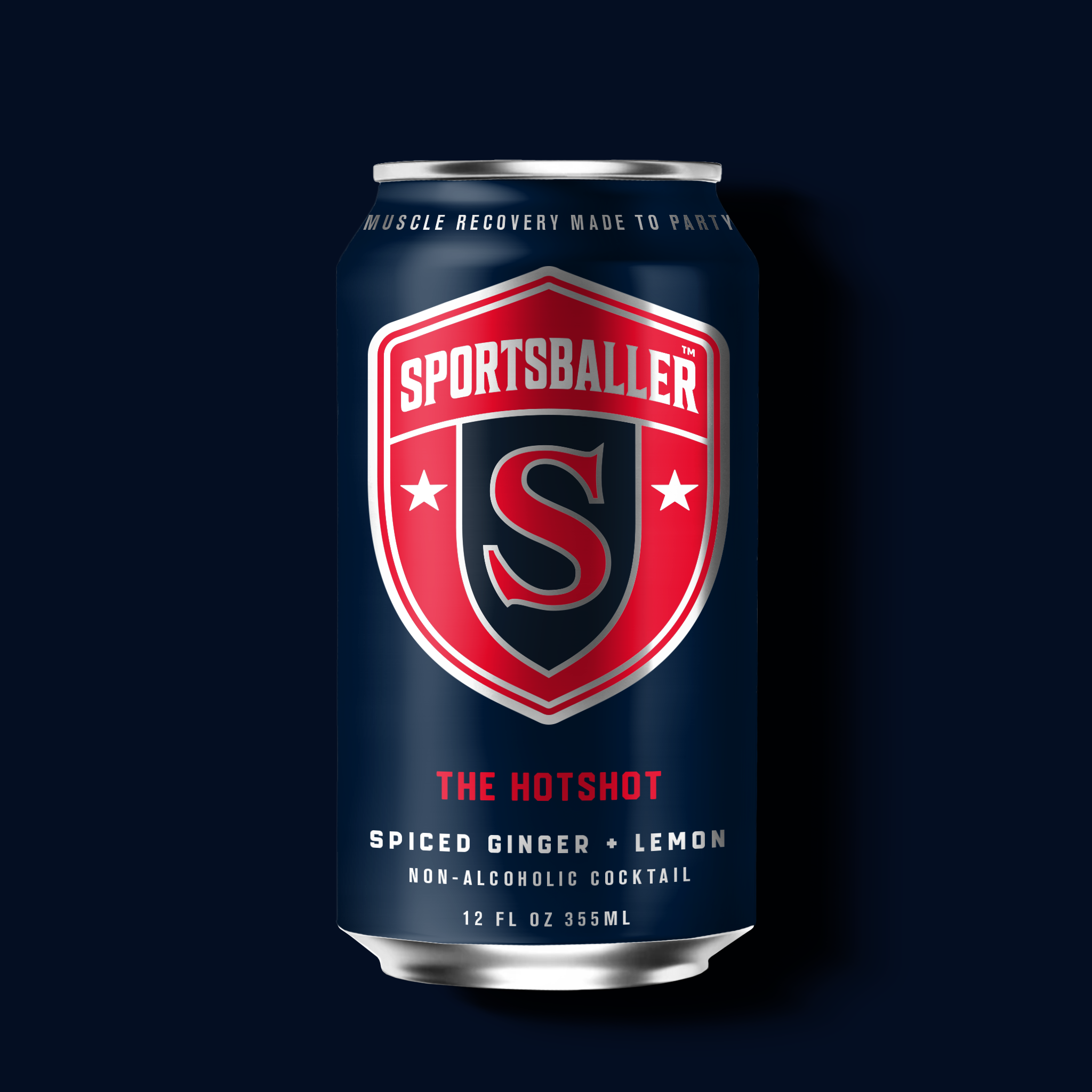 Sportsballer Hotshot is a spiced ginger and lemon flavored non-alcoholic cocktail seltzer with creatine, protein and functional wellness benefits for muscle recovery and mood.